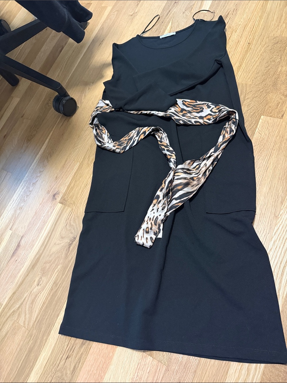 Zara Black Midi Dress with Leopard-Print Belt